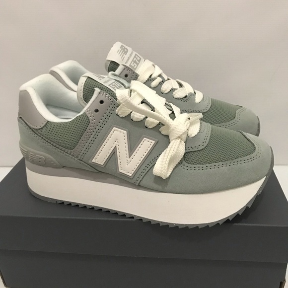 New Balance 574+ Platform Sneakers in green with gray and white detail Size 8 - Picture 3 of 7
